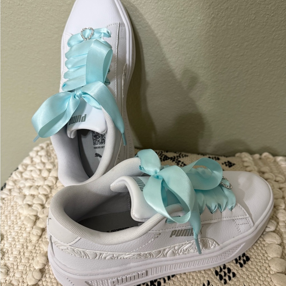 Bridal Wedding Puma Sneakers with Blue Satin Laces